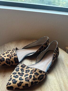 J. Crew Zoe Leopard Print Pointed D'Orsay Flats - Tan/Black